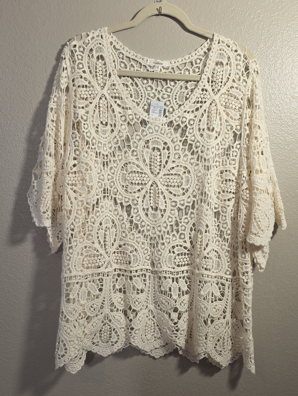 Elegant Crochet Lace Overlay Top - Cream, 2X
